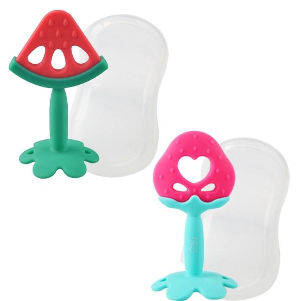 Идеальное силиконовое приспособление для прорезывания зубов с фруктами (2 типа), совершенство (арбузное устройство для прорезывания зубов + клубничное устройство для прорезывания зубов), Корейские детские товары